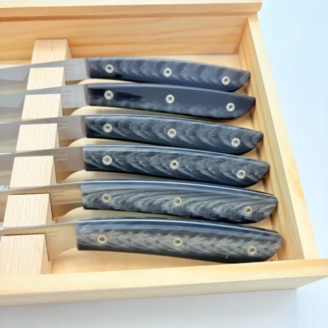 【SALADINI】頂級手工橡仿水牛角樹脂牛排刀11.4CM六入木盒禮盒組(牛排刀 牛排刀套組)