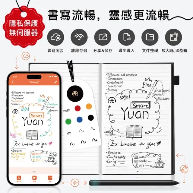 【YUAN元筆記】智慧筆+筆記本 空白x方格內頁(書寫即同步 免登入數位神器/畢業禮物 辦公文具 質感生活)