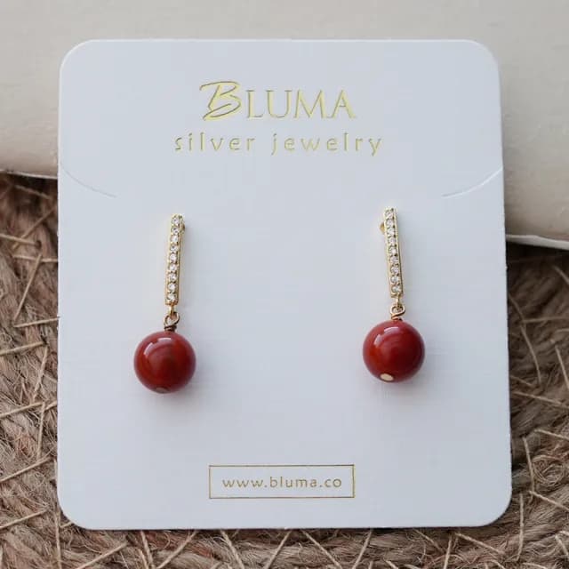 【BLUMA】紅瑪瑙耳環 天然水晶 優雅紅絲絨925純銀耳環(高雅時尚 天然寶石耳飾 純銀飾品 情人節禮物)