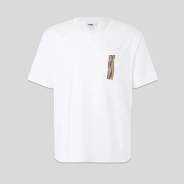 【BURBERRY 巴寶莉】經典直條格紋素面短袖上衣 T-shirt 白色(80847791001)
