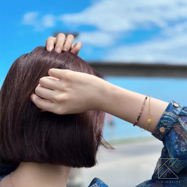 【TLH】雙11 黃金墜手鍊 純金999 花舞星空 約重0.03錢±0.01