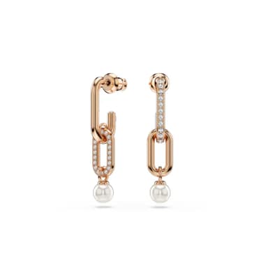 【SWAROVSKI 施華洛世奇】Constella 水滴形耳環 水晶珍珠 圓形切割 白色 鍍玫瑰金色