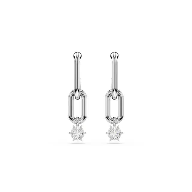 【SWAROVSKI 施華洛世奇】Constella 水滴形耳環 圓形切割 白色 鍍白金色