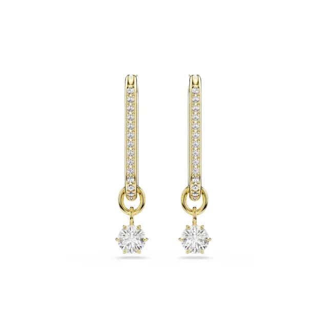【SWAROVSKI 施華洛世奇】Constella 水滴形耳環 圓形切割 白色 鍍金色