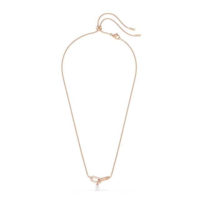 【SWAROVSKI 施華洛世奇】Constella 鏈墜 水晶珍珠 圓形切割 白色 鍍玫瑰金色