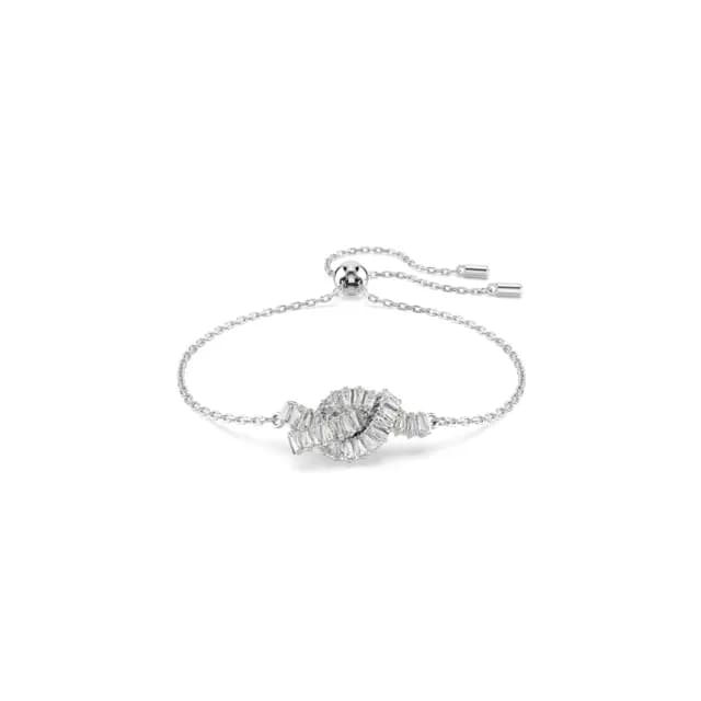 【SWAROVSKI 施華洛世奇】Matrix 手鏈 長方形切割 繩結 白色 鍍白金色