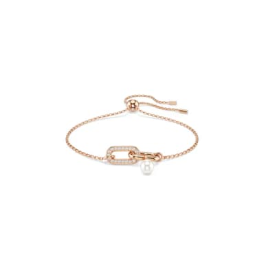 【SWAROVSKI 施華洛世奇】Constella 手鏈 水晶珍珠 圓形切割 白色 鍍玫瑰金色