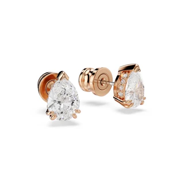 【SWAROVSKI 施華洛世奇】Stilla 耳釘 梨形切割 白色 鍍玫瑰金色