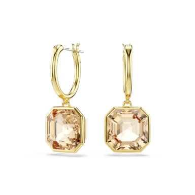【SWAROVSKI 施華洛世奇】Millenia 水滴形耳環 方形切割 焦糖色 鍍金色