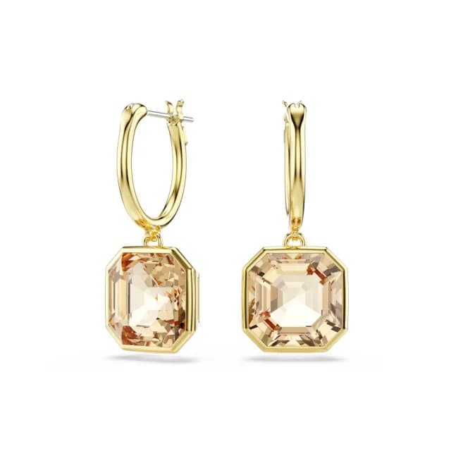 【SWAROVSKI 施華洛世奇】Millenia 水滴形耳環 方形切割 焦糖色 鍍金色