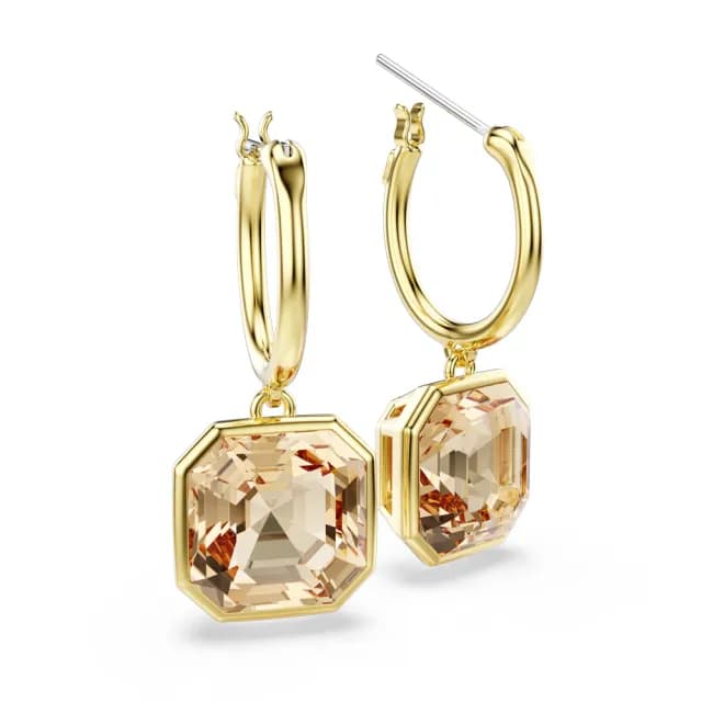 【SWAROVSKI 施華洛世奇】Millenia 水滴形耳環 方形切割 焦糖色 鍍金色