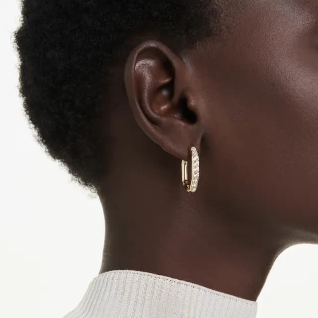 【SWAROVSKI 施華洛世奇】Dextera 大圈耳環 八邊形 圓形切割 白色 鍍金色
