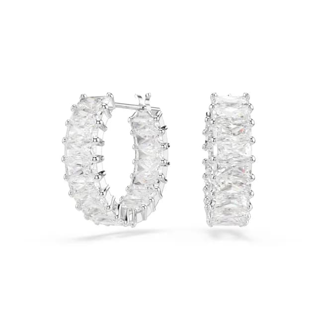 【SWAROVSKI 施華洛世奇】Matrix 大圈耳環 長方形切割 白色 鍍白金色