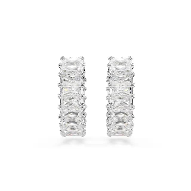 【SWAROVSKI 施華洛世奇】Matrix 大圈耳環 長方形切割 白色 鍍白金色