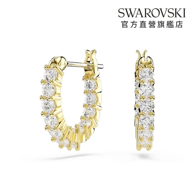 【SWAROVSKI 施華洛世奇】Matrix Vittore 大圈耳環 圓形切割 白色 鍍金色