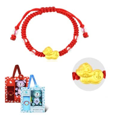【金緻品】黃金兒禮 福氣招財蛇 紅繩手鍊 0.34錢(寶寶金飾 彌月禮盒 新生兒 小孩金飾 生肖蛇 蛇年 蛇寶寶)