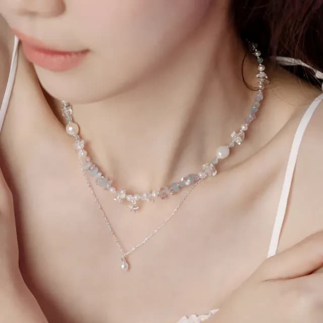 【SPANCONNY 飾品控】海洋聯名 l 紫黃晶 海藍寶 白水晶 珍珠 l 天然水晶項鍊(不易變形x不易斷裂x抗鏽防汗)