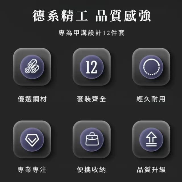 【專業修腳】莓果酷黑不鏽鋼甲溝炎指甲鉗套裝-12件組(修甲修腳工具 交換禮物 死皮銼 鷹嘴鉗 凍甲 嵌甲)