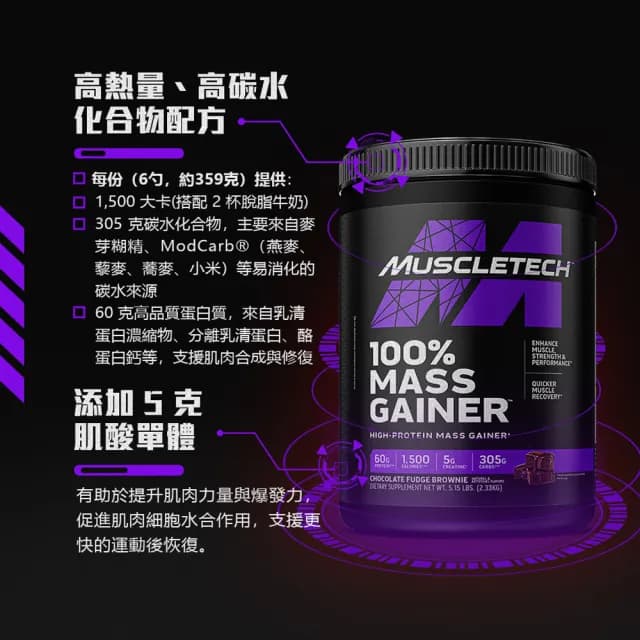 【Muscletech 肌肉科技】高熱量乳清蛋白5.15磅(巧克力布朗尼)