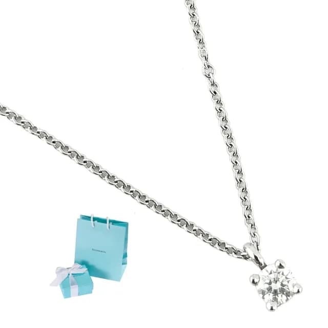 【Tiffany&Co. 蒂芙尼】PT950鉑金-經典四爪真鑽墜飾女用頸鍊項鍊(展示品)