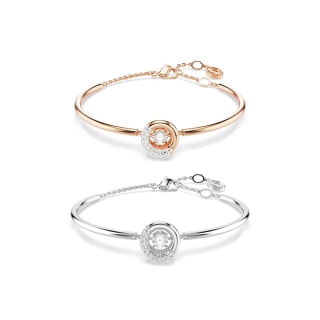 【SWAROVSKI 施華洛世奇】Dextera 手鐲 圓形切割 白色 鍍玫瑰金色/鍍白金色(2色任選_情人節禮物)