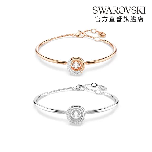 【SWAROVSKI 施華洛世奇】Dextera 手鐲 圓形切割 白色 鍍玫瑰金色/鍍白金色(2色任選_情人節禮物)