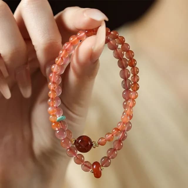 【KT DADA】雙11 情人節禮物 七夕 串珠手鍊 冰飄南紅 新中式 轉運手鍊 玉石手鍊 瑪瑙手鍊 柿子紅 雙圈手串