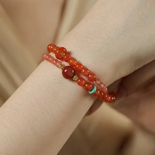 【MoonDy】雙11 情人節禮物 七夕 飾品 手鍊 手串 串珠手鍊 冰飄南紅 轉運手鍊 玉石手鍊 瑪瑙手鍊 柿子紅 雙