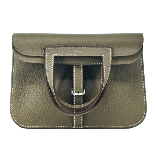 【Hermes 愛馬仕】Halzan 25CM T/C K刻 牛皮手提多用包(18大象灰/銀釦)