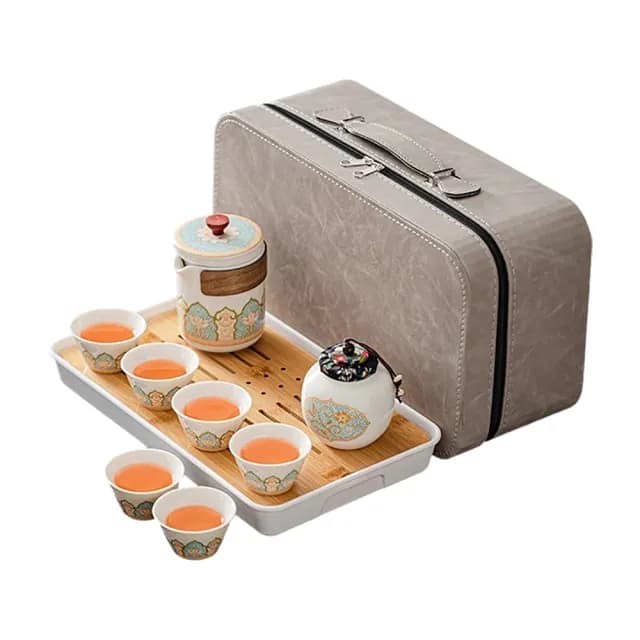 【YUNMI】便攜式旅行陶瓷茶具組 功夫茶壺 茶罐 旅行泡茶 露營茶器套裝組 父親節禮物 伴手禮(贈防撞包)