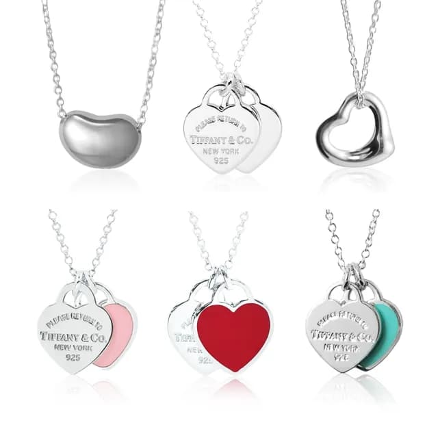 【Tiffany&Co. 蒂芙尼】經典優雅雙心/鏤空愛心/相思豆 純銀項鍊(多款可選)