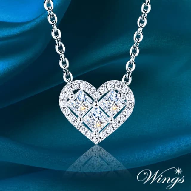 【WINGS】心型項鍊《醉心》｜小方鑽拼鑲・排鑽戒圈・精鍍白K金(送禮 女生禮物 禮盒 情人 七夕 生日)