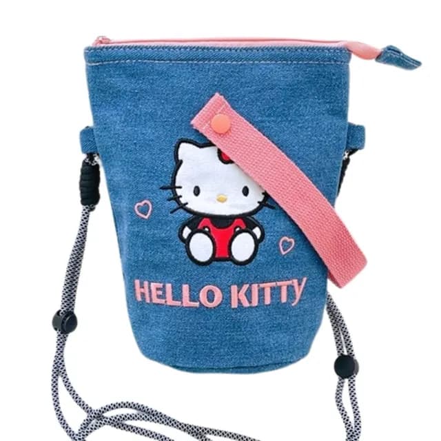 【SANRIO 三麗鷗】新款丹寧拉鍊手機包美樂蒂酷洛米大耳狗HELLO KITTY凱蒂旅行隨身包(生日禮物女兒女友禮物)