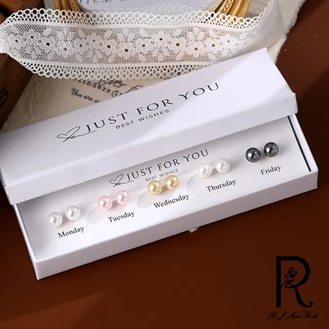 【RJ New York】天使琉璃珍珠簡約銀針五色一組耳環(五色一組尺寸可選)