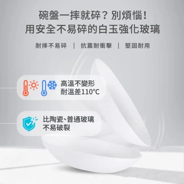 【mo select】任選2組-鑽石系列白玉強化玻璃碗盤多件組(餐具/碗盤/碗盤組/盤子/深盤)