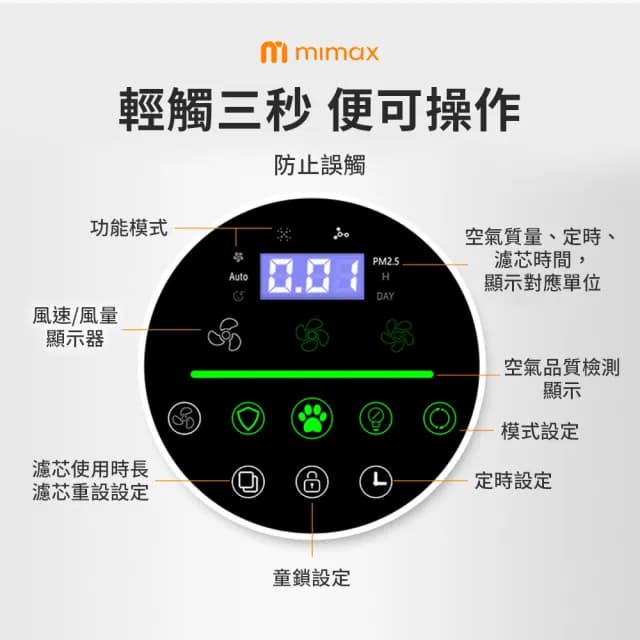 【mimax 米覓】智慧數顯寵專用空氣淨化器 5S(淨化器 清淨機 五重淨化 吸毛 除臭 除敏 智能APP)