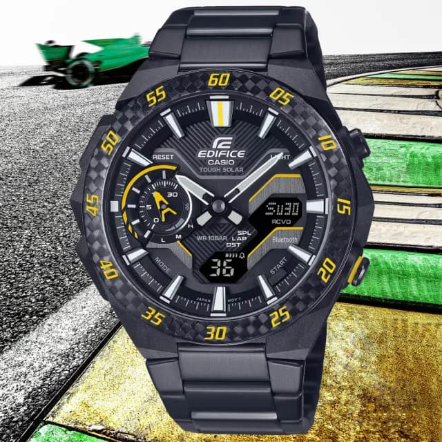 【CASIO 卡西歐】EDIFICE WINDFLOW 藍牙連線 太陽能賽車雙顯腕錶 七夕 情人節 送禮 推薦(ECB-2200RC-1A9)