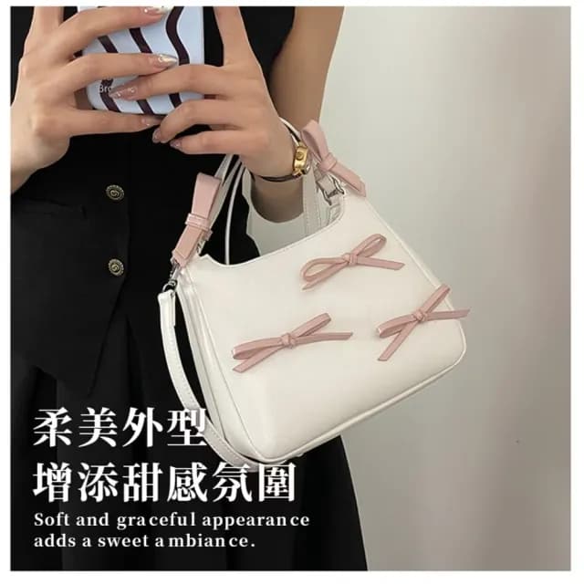 【韓系小妞】雙11 蝴蝶結肩背包(百搭 單肩包 通勤 手提包 女 生日禮物 出遊 托特包)