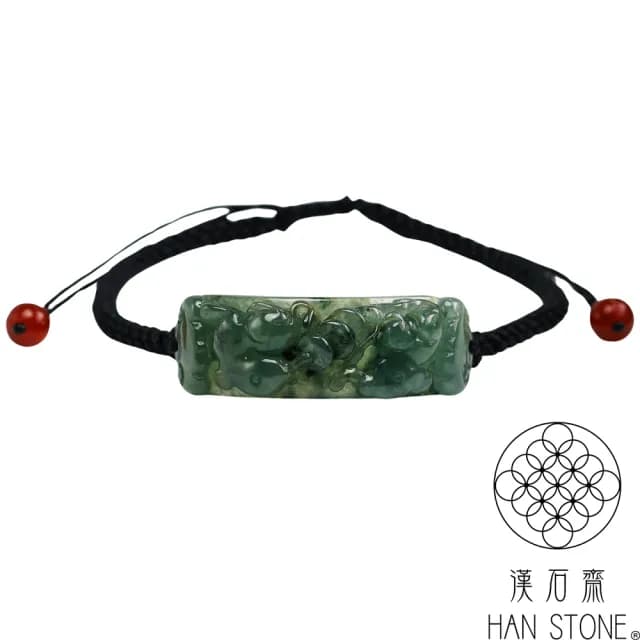 【漢石齋】情人節禮物 天然翡翠A貨 金錢鼠玉珮手繩 冰種飄花(37*12*9mm)