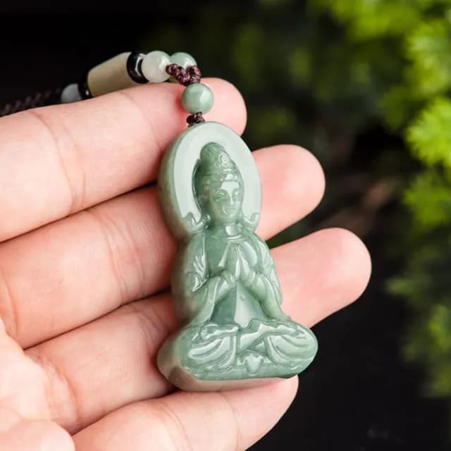 【Penny珮妮】A貨翡翠豆種立體觀音吊墜項鍊(母親節 送男友 送女友 交換禮物 生日 情人節 尾牙 新年 結婚)
