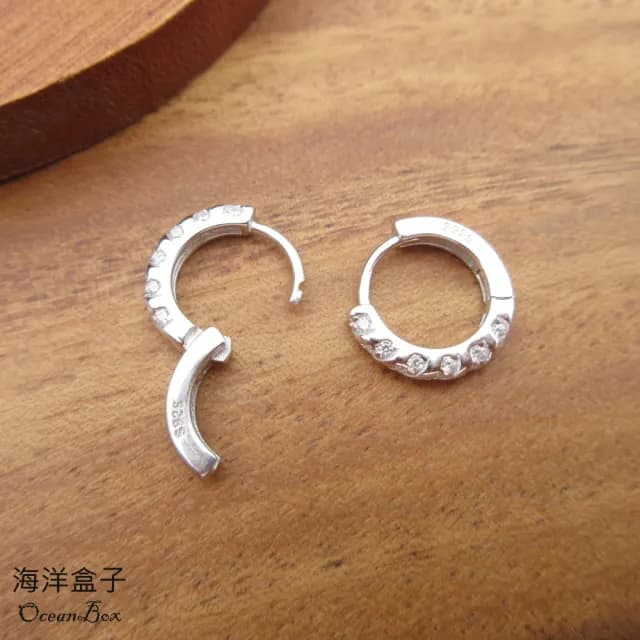 【海洋盒子】璀璨閃耀螺旋排列鋯石S925純銀針式易扣耳環(圈圈耳環.外鍍專櫃級正白K)