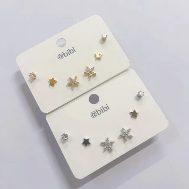【bibi】情人節禮物 韓版精緻設計鋯石小花耳環3對入(耳針耳環 3對入耳環)