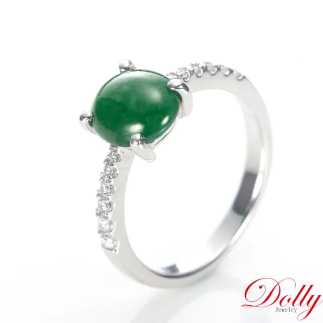 【DOLLY】買一送一 18K金 緬甸冰種老坑綠A貨翡翠鑽石戒指-005(母親節 長輩送禮首選)