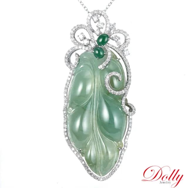 【DOLLY】買一送一 14K金 緬甸冰種起螢光翡翠鑽石項鍊(現貨 母親節 長輩送禮首選)