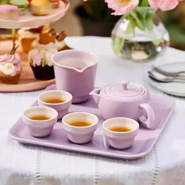 【法國Staub】陶瓷茶壺茶具七件組-肉桂黃/藕荷色2色任選(德國雙人牌集團官方直營)