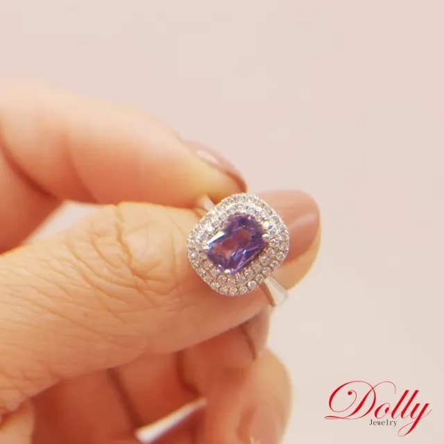 【DOLLY】1克拉 無燒斯里蘭卡薰衣草紫藍寶石18K金鑽石戒指-007(母親節 長輩送禮 交換禮物首選)