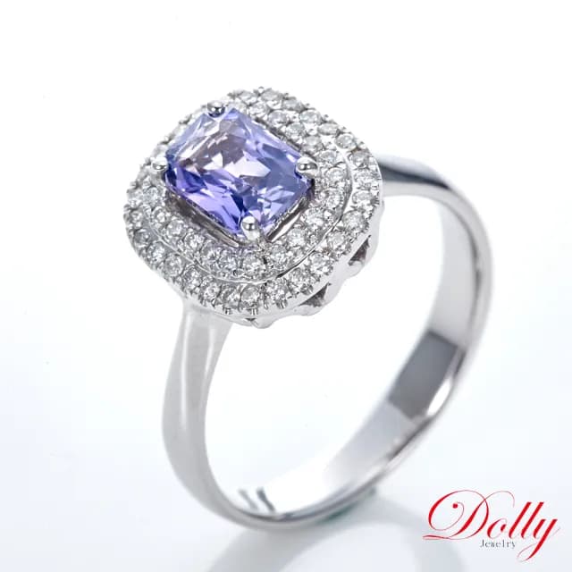 【DOLLY】1克拉 無燒斯里蘭卡薰衣草紫藍寶石18K金鑽石戒指-007(母親節 長輩送禮 交換禮物首選)