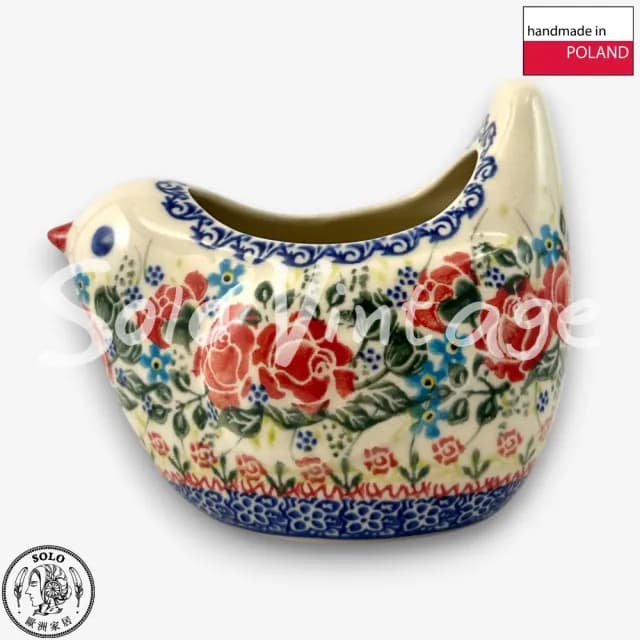 【SOLO 波蘭陶】波蘭製 Vena 波蘭陶小雞擺飾 薔薇藤蔓系列 14CM 可置物 餐具筒 筆筒 多用途