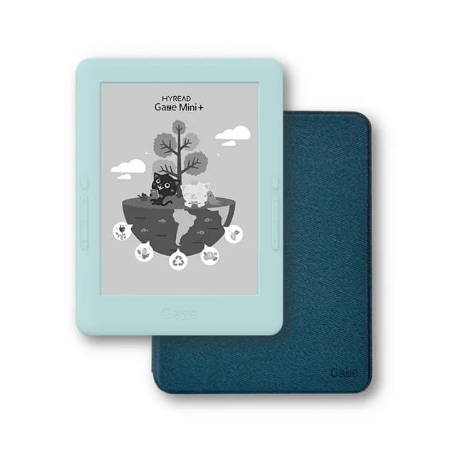 【HyRead】側翻殼套優惠組 Gaze Mini+ 6吋閱讀器 (淺蔥青)+側翻殼軍墨綠