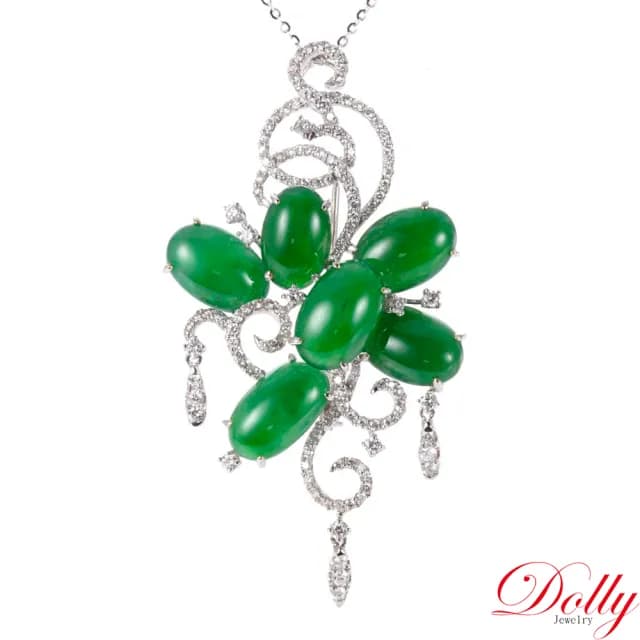 【DOLLY】買一送一 18K金 緬甸陽綠冰種翡翠鑽石項鍊(母親節 長輩送禮首選)